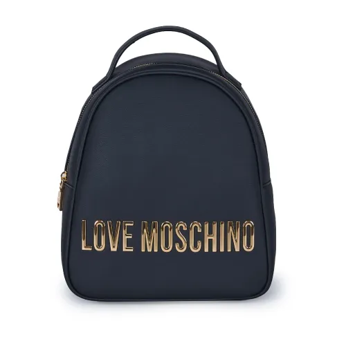 Love Moschino , Black Eco-Leather Backpack with Gold Metal Logo ,Black female, Sizes: ONE SIZE