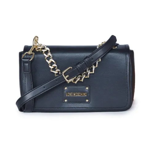 Love Moschino , Black Eco-Leather Baguette with Gold Metal Brand Logo ,Black female, Sizes: ONE SIZE