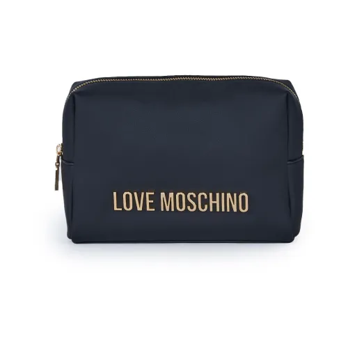 Love Moschino , Black Eco-Leather Necessaire with Gold Metal Logo ,Black female, Sizes: ONE SIZE