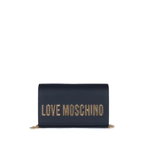 Love Moschino , Black Eco-Leather Shoulder Bag with Metal Brand Logo ,Black female, Sizes: ONE SIZE