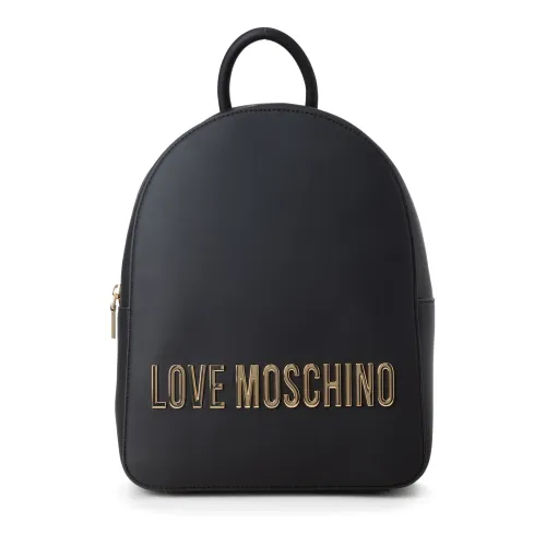Love Moschino , Black Faux Leather Backpack with Metal Logo ,Black female, Sizes: ONE SIZE