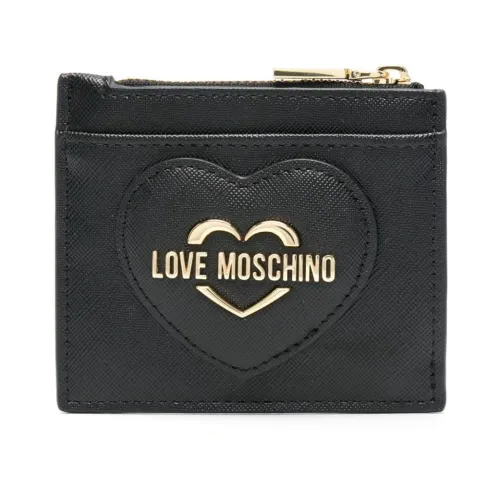 Love Moschino , Black Faux Leather Wallet with Heart Patch ,Black female, Sizes: ONE SIZE