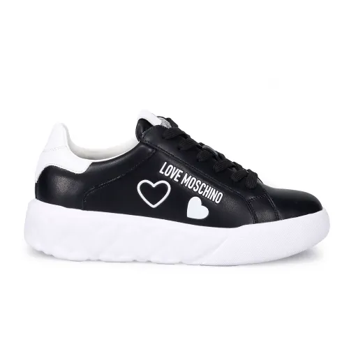Love Moschino , Black Leather Sneakers for Stylish Comfort ,Black female, Sizes: