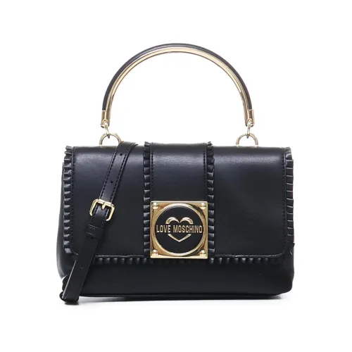Love Moschino , Black Logo Bag with Metal Handle ,Black female, Sizes: ONE SIZE