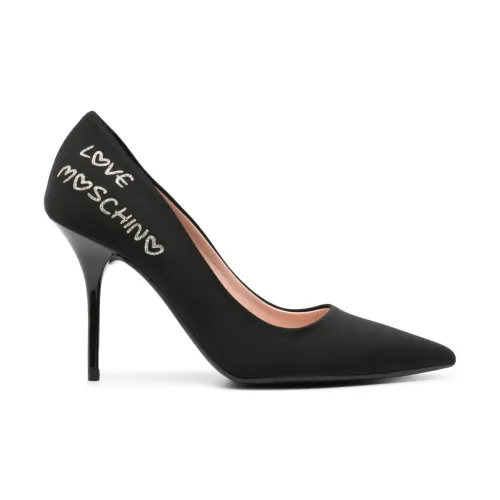 Love Moschino , Black Logo Pumps with Pointed Toe ,Black female, Sizes: