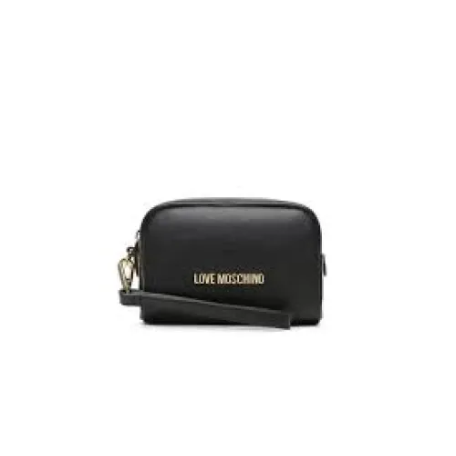 Love Moschino , Black PU Wristlet Pouch with Strap ,Black female, Sizes: ONE SIZE