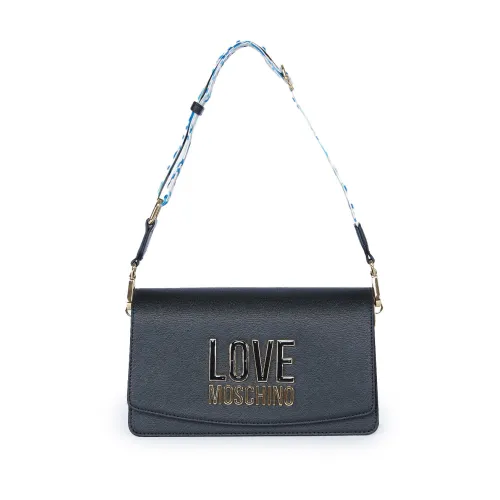 Love Moschino , Black Saffiano Baguette with Metal Brand Logo ,Black female, Sizes: ONE SIZE