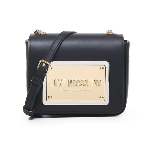 Love Moschino , Black Shoulder Bag with Logo Plate ,Black female, Sizes: ONE SIZE