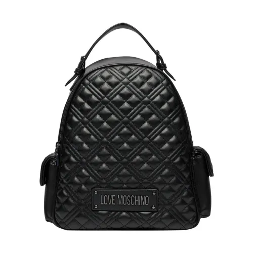 Love Moschino , Black Synthetic Leather Backpack ,Black female, Sizes: ONE SIZE