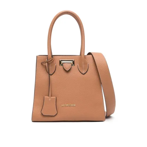 Love Moschino , Brown Logo Tote Bag with Hammered Texture ,Brown female, Sizes: ONE SIZE