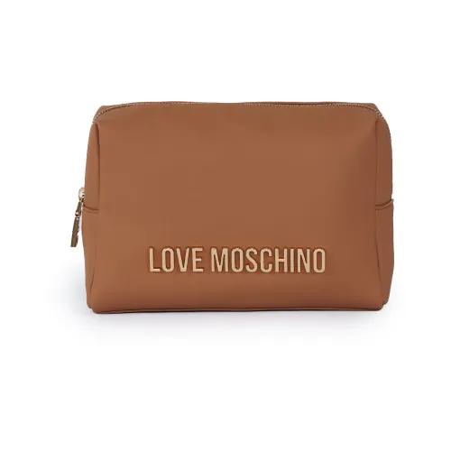 Love Moschino , Camel Ecopelle Necessaire with Metal Logo ,Brown female, Sizes: ONE SIZE