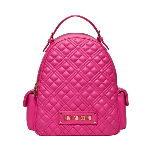 Love Moschino , Fuchsia Synthetic Backpack with Gold Metal Details ,Pink female, Sizes: ONE SIZE
