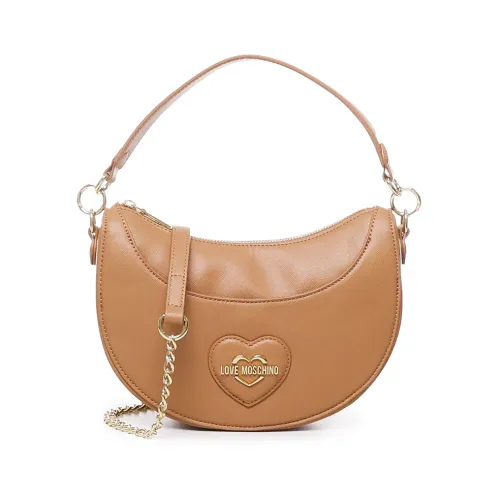 Love Moschino , Heart Logo Shoulder Bag Biscuit ,Brown female, Sizes: ONE SIZE