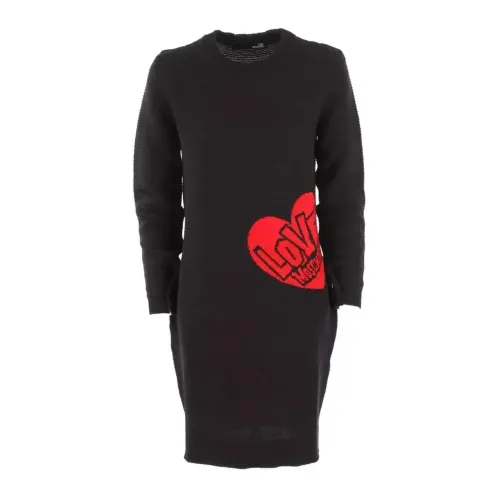 Love Moschino , Heart Pattern Wool Dress ,Black female, Sizes: