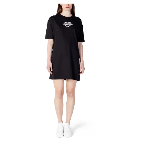 Love Moschino , Heart Print Short Dress ,Black female, Sizes: