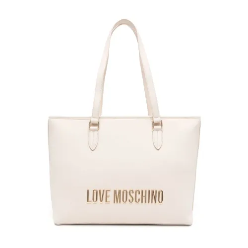 Love Moschino , Ivory Logo Bag with Gold Plaque ,Beige female, Sizes: ONE SIZE