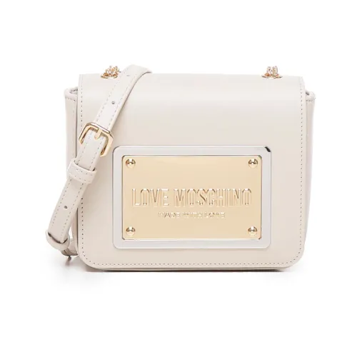 Love Moschino , Ivory Shoulder Bag with Logo Plate ,White female, Sizes: ONE SIZE