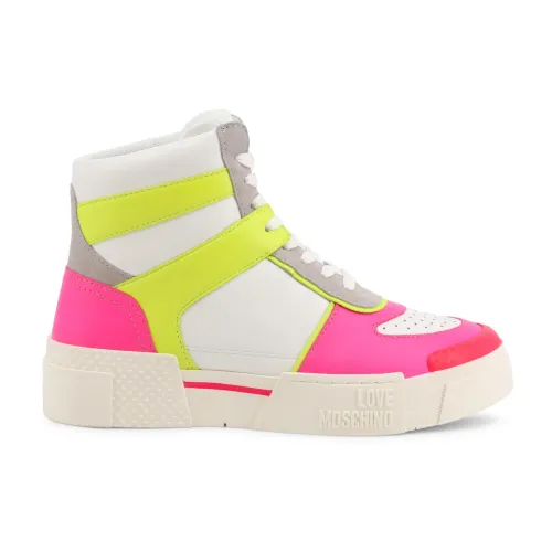 Love Moschino , Leather Sneakers - Round Toe - Rubber Sole ,White female, Sizes: