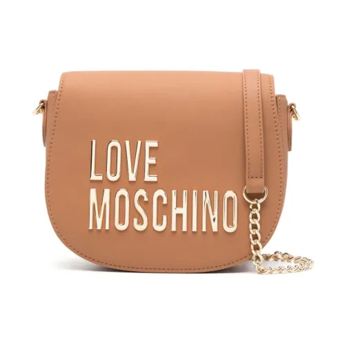 Love Moschino , Logo Brown Bag with Chain Shoulder Strap ,Brown female, Sizes: ONE SIZE