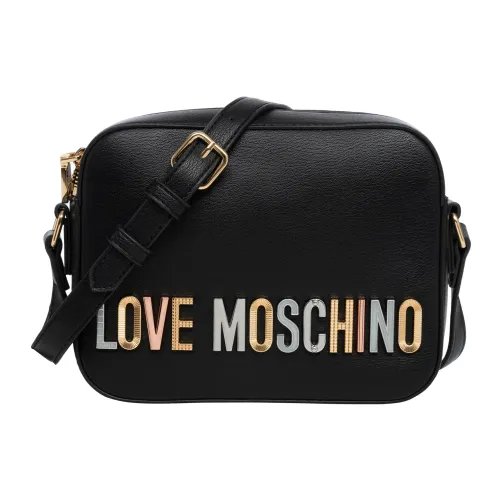 Love Moschino , Logo Crossbody Bag with Rhinestones ,Black female, Sizes: ONE SIZE