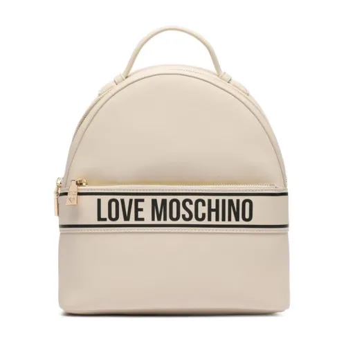 Love Moschino , Logo Lettering Ivory PU Backpack ,White female, Sizes: ONE SIZE