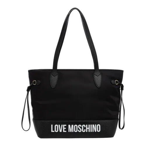 Love Moschino , Logo Print Tote Bag with Zip ,Black female, Sizes: ONE SIZE