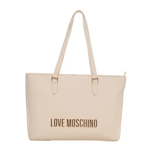 Love Moschino , Logo Shopper Bag ,Beige female, Sizes: ONE SIZE