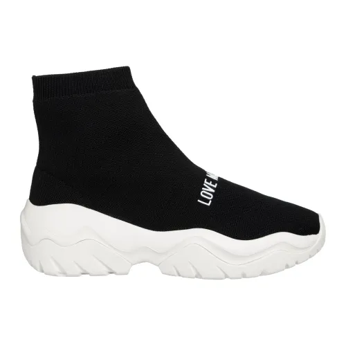 Love Moschino , Plain Patterned High-Top Sneakers ,Black female, Sizes: