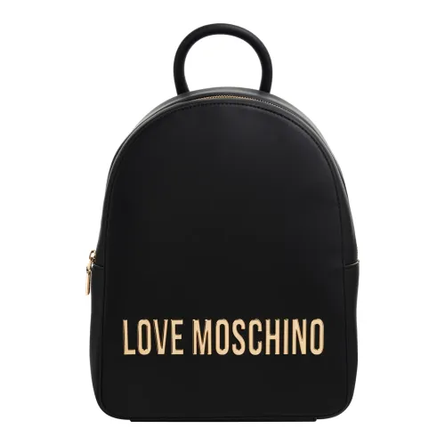 Love Moschino , Plain Zip Closure Logo Backpack ,Black female, Sizes: ONE SIZE