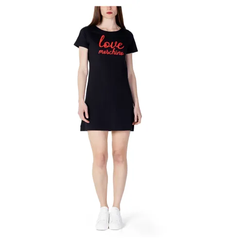 Love Moschino , Print Logo Short Dress ,Black female, Sizes: