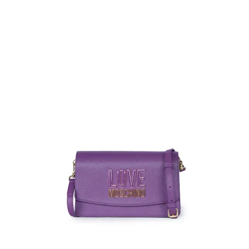 Love Moschino , Purple Saffiano Baguette with Metal Brand Logo ,Purple female, Sizes: ONE SIZE