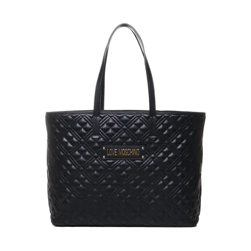 Love Moschino , Quilted Black Bag with Logo ,Black female, Sizes: ONE SIZE