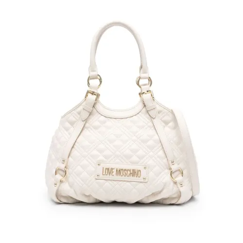 Love Moschino , Quilted Ivory Shoulder Bag with Gold Logo ,Beige female, Sizes: ONE SIZE