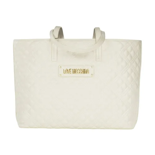 Love Moschino , Quilted Shopper Bag with Logo Lettering ,White female, Sizes: ONE SIZE