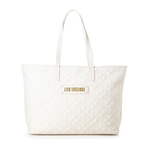 Love Moschino , Quilted Shopping Bag with Gold Logo ,Beige female, Sizes: ONE SIZE
