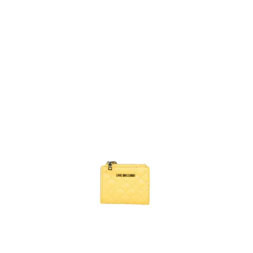 Love Moschino , Quilted Synthetic Leather Wallet with Zippered Pockets ,Yellow female, Sizes: ONE SIZE