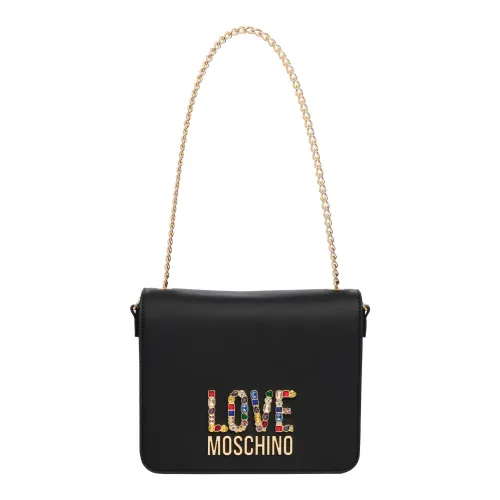 Love Moschino , Rhinestone Logo Shoulder bag ,Black female, Sizes: ONE SIZE