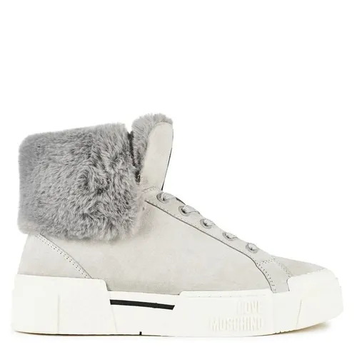 LOVE MOSCHINO Shearling High Top Trainers - Grey