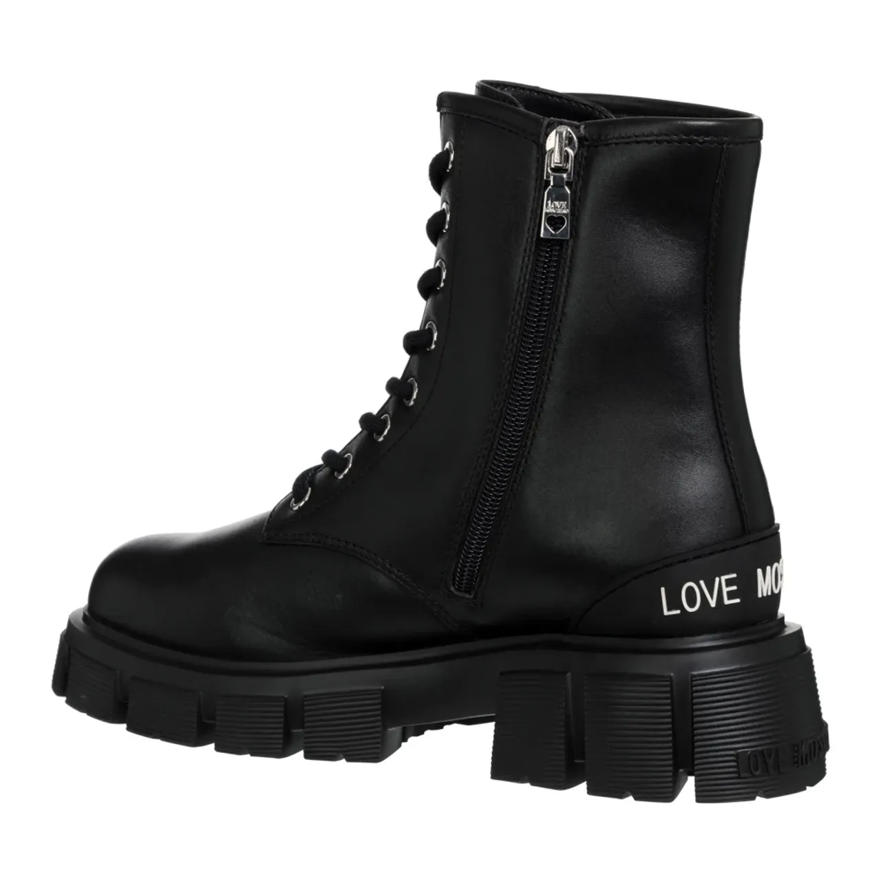 Love Moschino , Stylish Leather Lace-up Boots for Women ,Black female, Sizes: