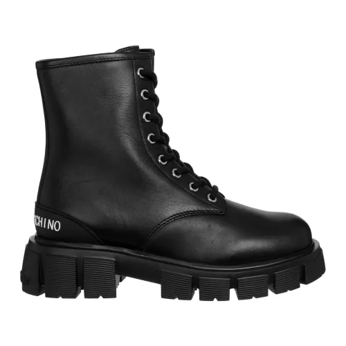 Love Moschino , Stylish Leather Lace-up Boots for Women ,Black female, Sizes: