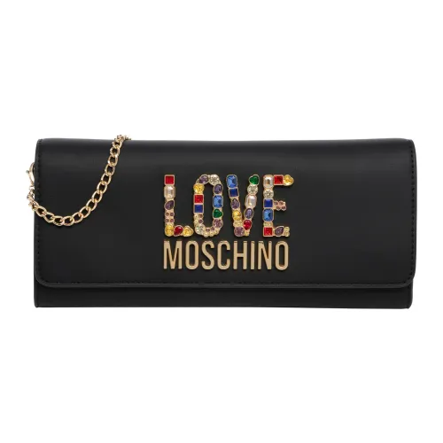 Love Moschino , Swarovski Logo Pouch Magnet Closure ,Black female, Sizes: ONE SIZE