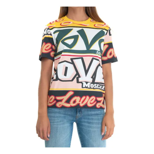 Love Moschino , Text Print Oversize T-shirt ,Yellow female, Sizes: