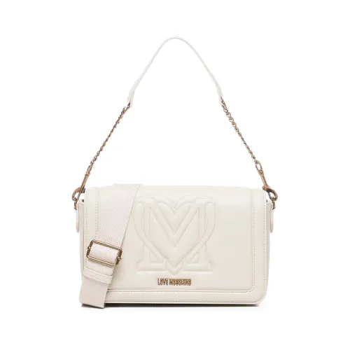 Love Moschino , White Shoulder Bag with Gold Logo ,White female, Sizes: ONE SIZE