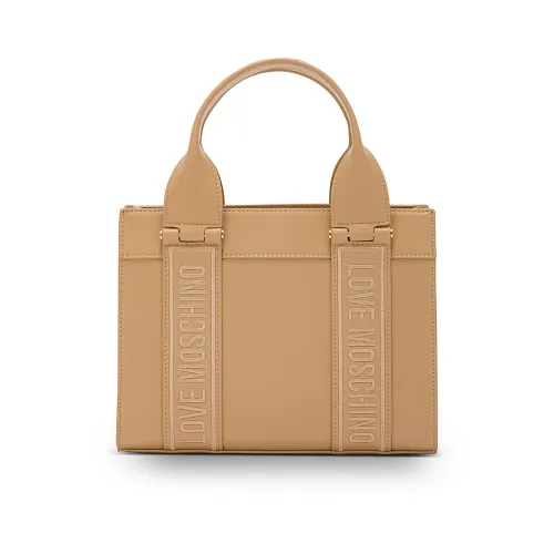 Love Moschino , Women's Beige Handbag with Logo Bands ,Beige female, Sizes: ONE SIZE