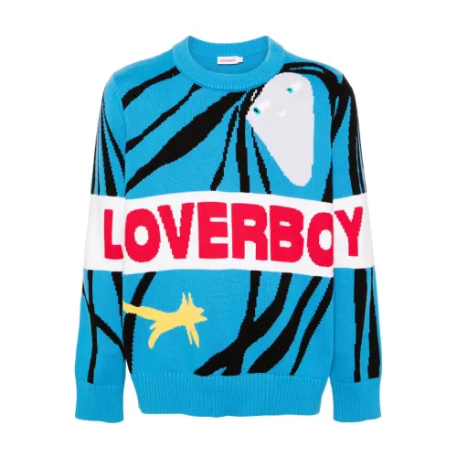 Loverboy by Charles Jeffrey , Blue Logo Cotton Jumper ,Blue male, Sizes: