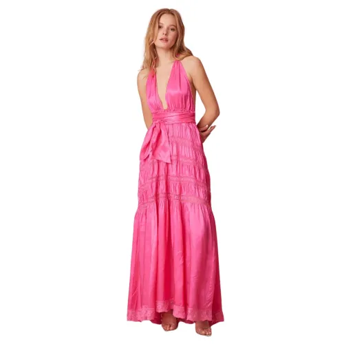 Loveshackfancy , Loveshackfancy Vendima Halter Maxi Dress ,Pink female, Sizes:
