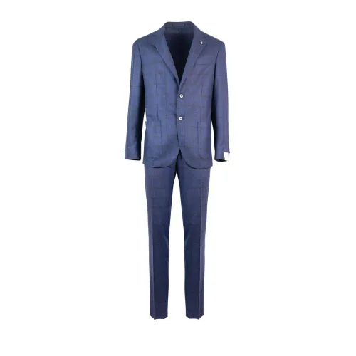 Lubiam , Blue Checkered Men Suit ,Blue male, Sizes: