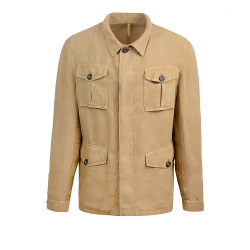 Lubiam , Casual Camel Overshirt with Contrast Buttons ,Brown male, Sizes:
