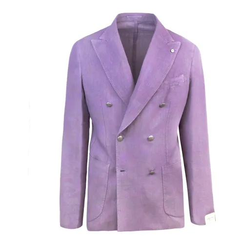 Lubiam , Lilac Linen Double-Breasted Jacket ,Purple male, Sizes: