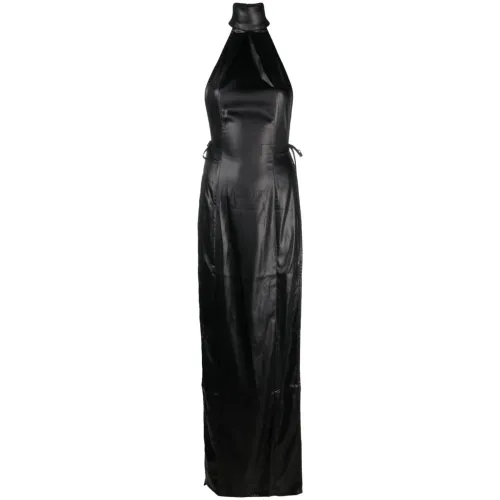 Ludovic de Saint Sernin , Black Halterneck Faux-Leather Dress ,Black female, Sizes: